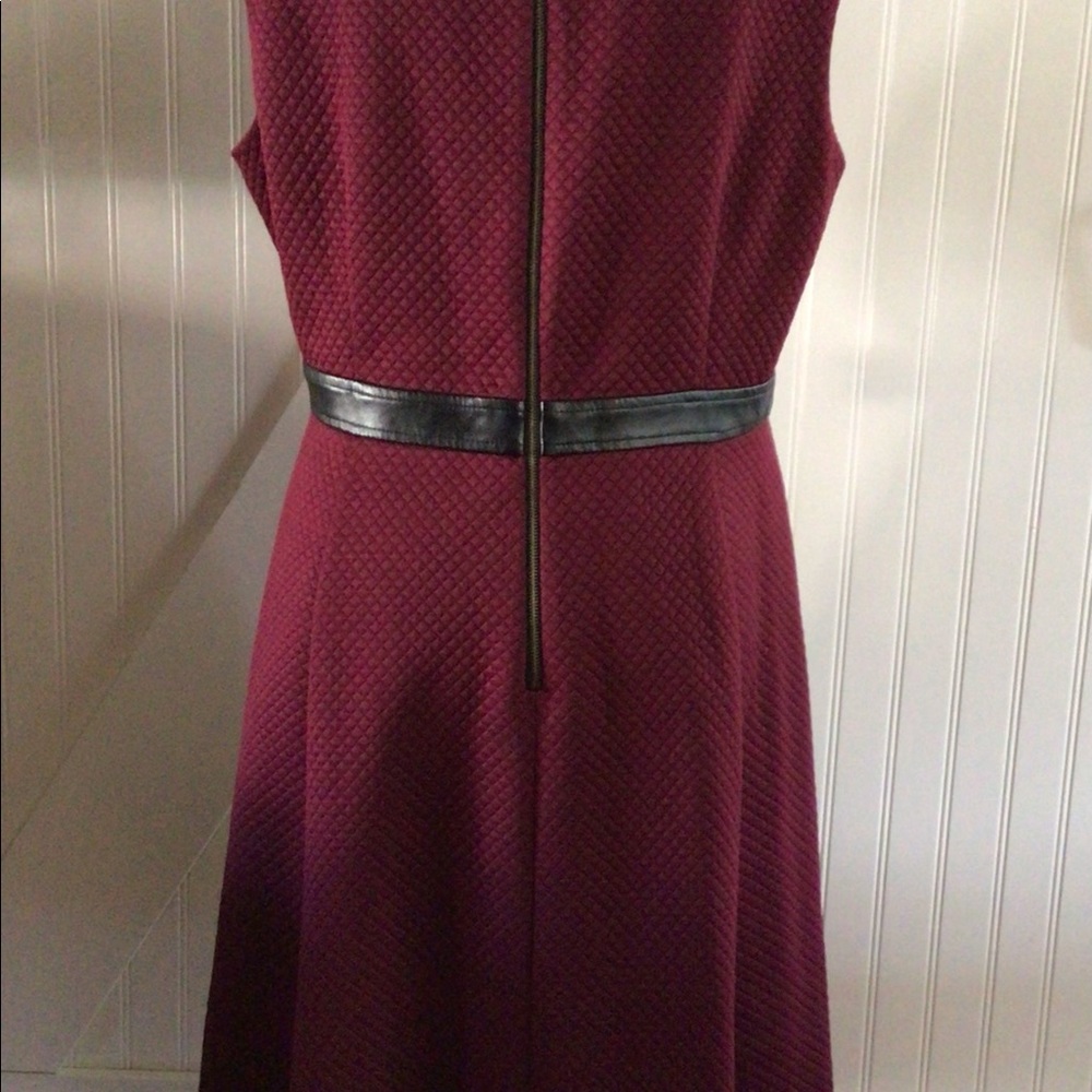 London Style Collections Burgundy Leather Trim Waistline Dress - Picture 3 of 6
